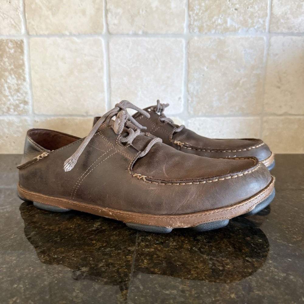 Olukai Ohana Lace-Up Shoes Mens Size 10.5 Brown Leather‎ Nubuck Casual Comfort